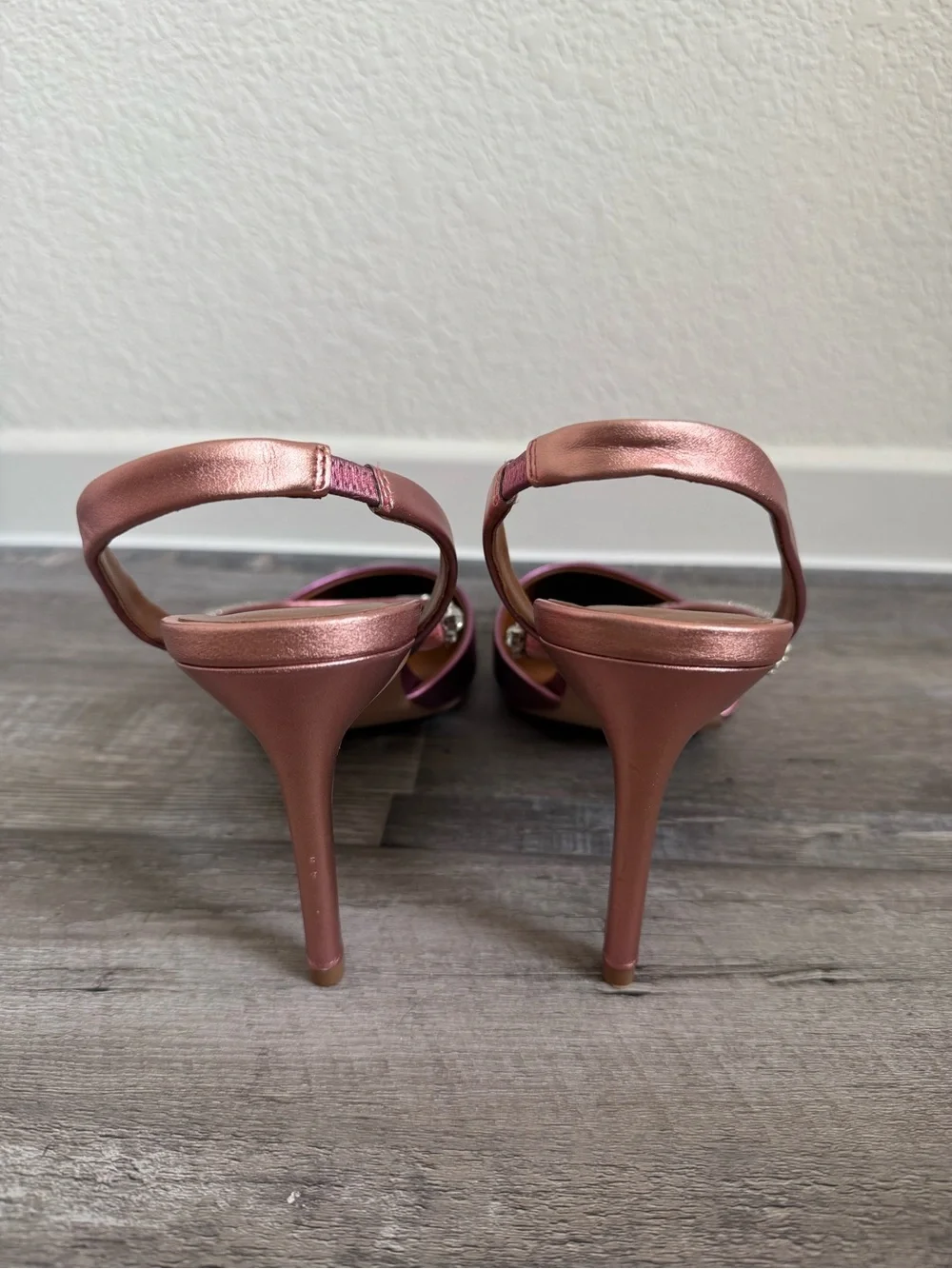 Kurt Geiger Metallic Magenta Slingback Heels with Crystal Strap